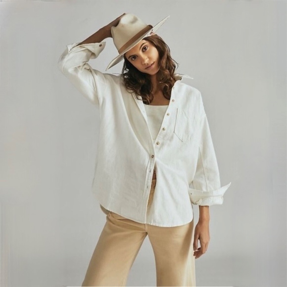 Like New [Pilcro · Anthro] Ivory Button Down Shirt · High Low Cream Blouse | XS